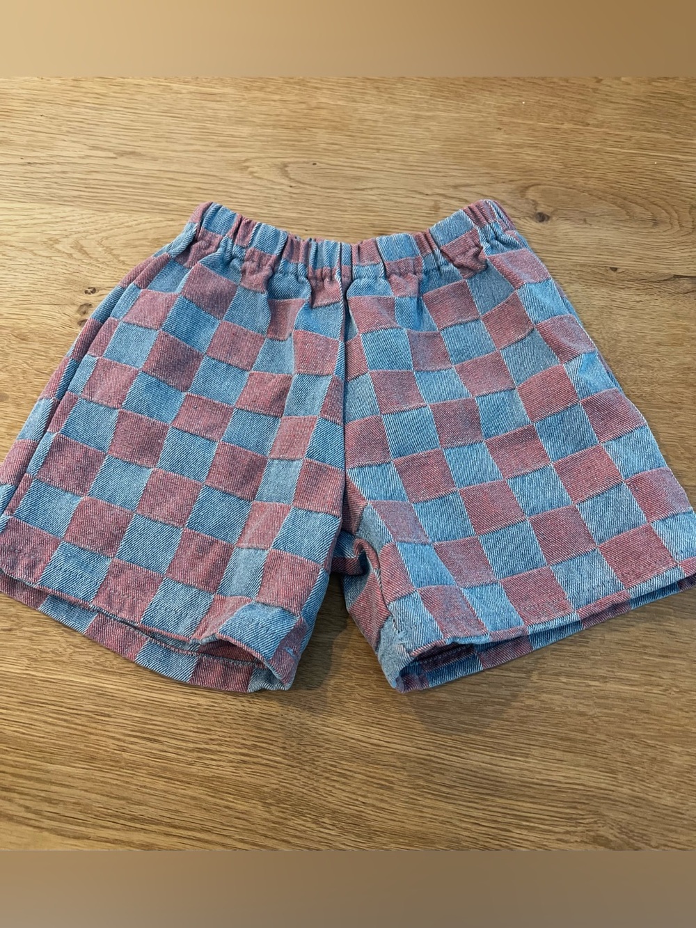 Milk Teeth Two Tone Denim Check Checkered Shorts Blue Pink Kids Toddler size 3 4